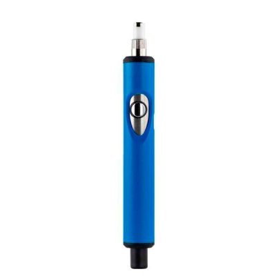Caneta elétrica azul com botão prateado oval central