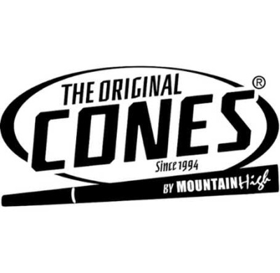 Logótipo THE ORIGINAL CONES em preto e branco com texto e desenho de cone