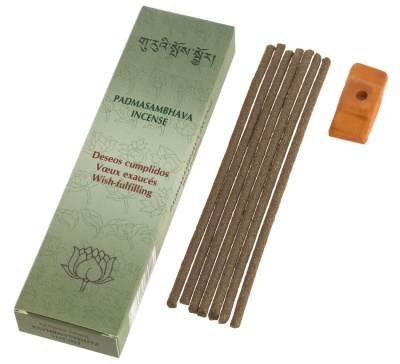 Conjunto de incenso Padmasambhava com varetas castanhas e suporte cerâmico laranja