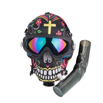 Máscara facial com design de caveira colorida e óculos espelhados para mergulho