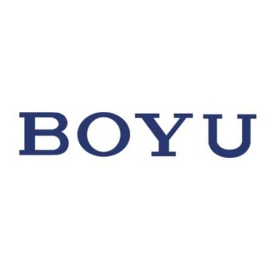 Logotipo da marca BOYU em azul sobre fundo branco