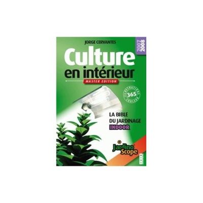 Capa de livro verde e branca sobre cultivo interior com planta e luz artificial