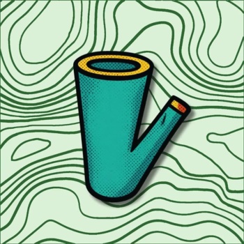 Ilustração de um cachimbo azul sobre fundo verde claro com linhas onduladas verdes
