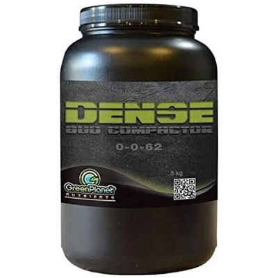 Recipiente preto com etiqueta DENSE BUD COMPACTOR 0-0-62 da GreenPlanet Nutrients