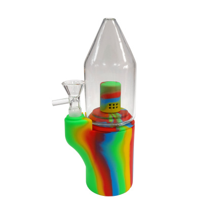 Bong colorido de vidro e silicone com copo de vidro transparente para vaporização