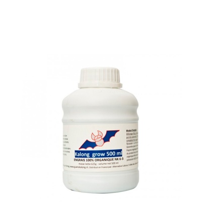 Frasco branco de adubo orgânico Kalong grow 500 ml com etiqueta e tampa branca