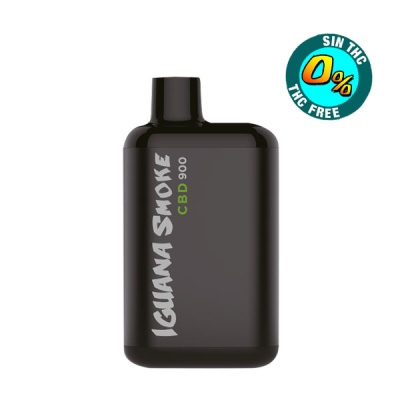 Dispositivo preto com texto IGUANA SMOKE CBD 900 e selo THC FREE