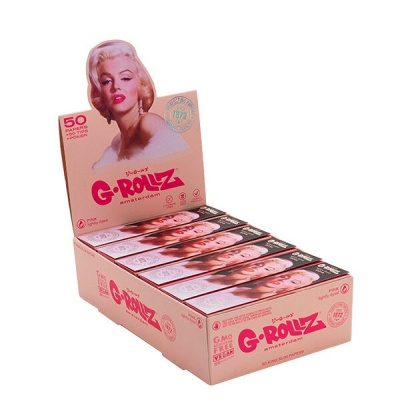 Caixa de papel de enrolar G-Rollz cor de rosa com imagem de mulher loira