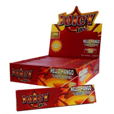 Papel para enrolar JUICY JAYS MELLO MANGO em caixa vermelha e laranja