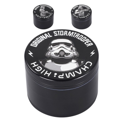 Moedores pretos com estampado de capacete de Stormtrooper e texto branco