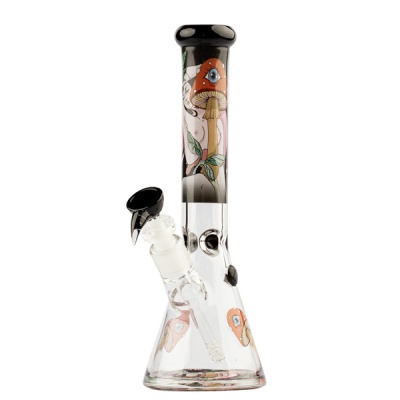 Bong de vidro decorado com cogumelos e olhos