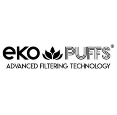 Logotipo eko PUFFS ADVANCED FILTERING TECHNOLOGY em preto e branco