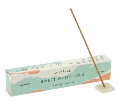 Incenso SCENTSUAL Sweet White Sage com suporte em cerâmica
