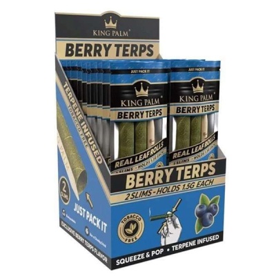 Expositor de pacotes King Palm Berry Terps para enrolar com folhas reais infundidas com terpenos