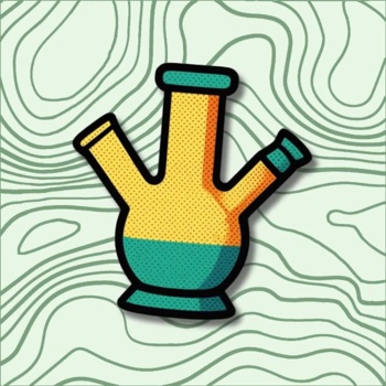 Animação de vaso amarelo e verde com três bicos sobre fundo ondulado