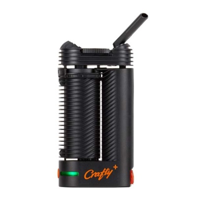 Vaporizador portátil preto com detalhes em laranja e texto Crafty +