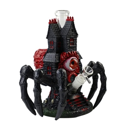 Objeto decorativo ou bong em forma de aranha com castelo e olhos