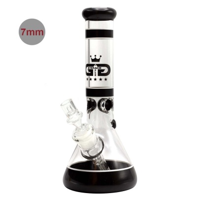 Bong transparente com detalhes a preto, texto GRACE GLASS e selo 7mm