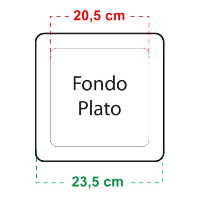Prato de fundo quadrado com dimensões e texto Fondo Plato