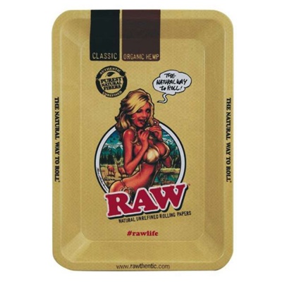 Tabuleiro RAW com ilustração e textos promocionais