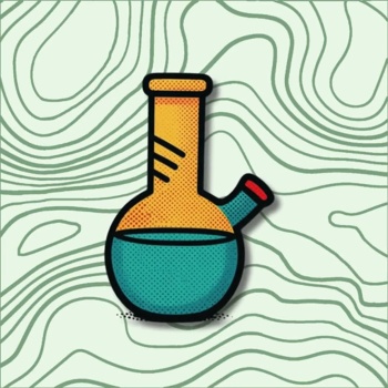 Desenho estilizado de cachimbo de água em fundo claro com linhas verdes onduladas