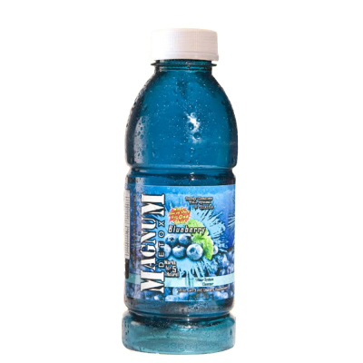 Frasco de suplemento líquido Magnum Detox Blueberry azul com tampa branca