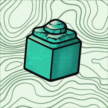 Cubo azul turquesa com relevo sobre fundo com linhas curvas verdes