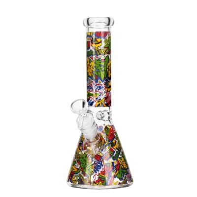 Bong de vidro transparente com design de grafitis coloridos