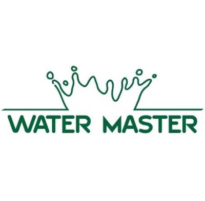 Logótipo WATER MASTER verde com coroa de gotas de água