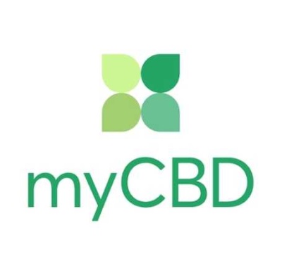 Logótipo com folhas verdes e texto myCBD