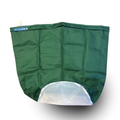 Saco verde e branco para isolamento de gelo com etiqueta ICE-D-LATOR