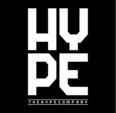 Texto branco HYPE e THEHYPECOMPANY em fundo preto