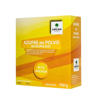 Embalagem amarela e laranja de azufre em pó micronizado SIPCAM JARDIN 750 g