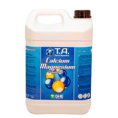 Recipiente branco de suplemento Calcium Magnesium com rótulo azul e tampa castanha