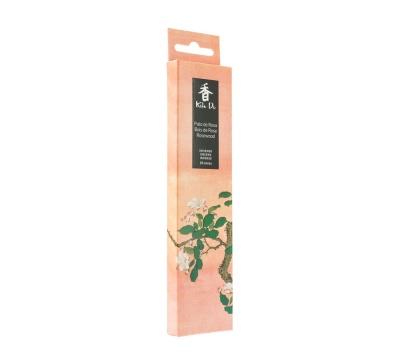 Embalagem cor de rosa com flores e texto para incenso Koh-Do Palo de Rosa