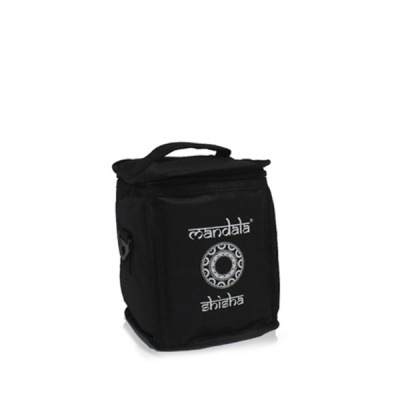 Bolsa preta mandala shisha com alça e fecho, padrão circular branco
