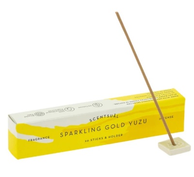 Incenso Scentsual Sparkling Gold Yuzu com pau e base branca