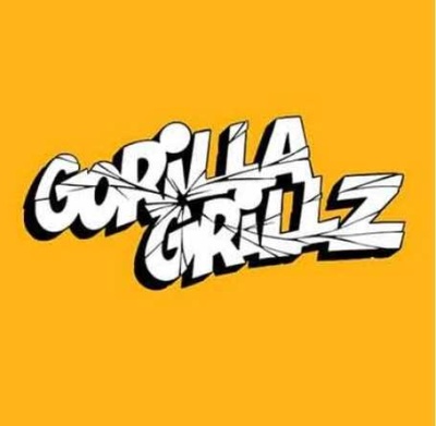 Logótipo com o texto Gorilla Grillz em fundo amarelo