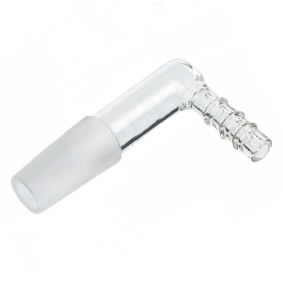 Conector de vidro transparente em ângulo de 90 graus com textura canelada e acabamento fosco