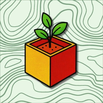 Ilustração de planta num vaso quadrado colorido