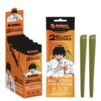 Pacote de cones blunt verde G-ROLLZ Bloody Orange com ilustração e texto