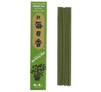Incenso Green Tea tradicional japonês com embalagem verde e varetas de incenso verdes