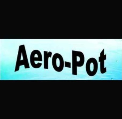 Texto preto Aero-Pot em fundo azul claro