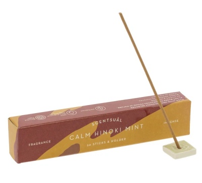 Conjunto de incenso Calm Hinoki Mint com varas e suporte