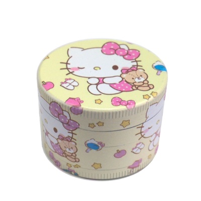 Recipiente redondo com desenho Hello Kitty e ursinho em fundo amarelo