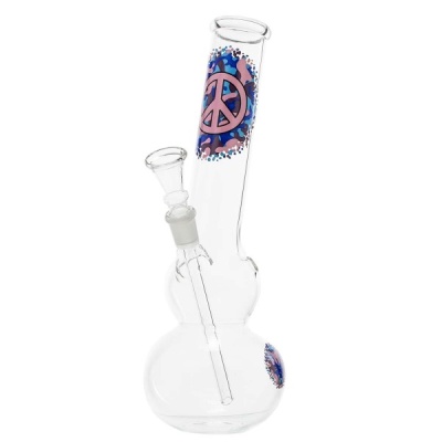 Bong de vidro transparente com símbolos de paz rosa e azul