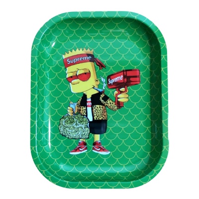 Tabuleiro verde com ilustração de personagem amarelo com acessórios e texto Supreme