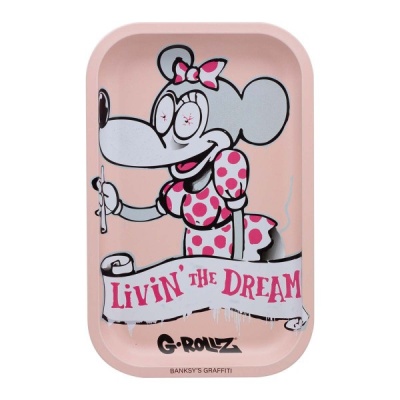 Tabuleiro rosa com grafiti de rato e texto Livin The Dream