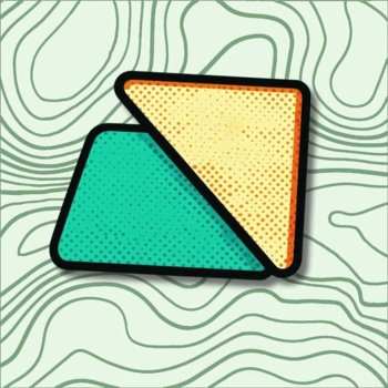 Logotipo colorido sobre fundo com linhas onduladas verdes