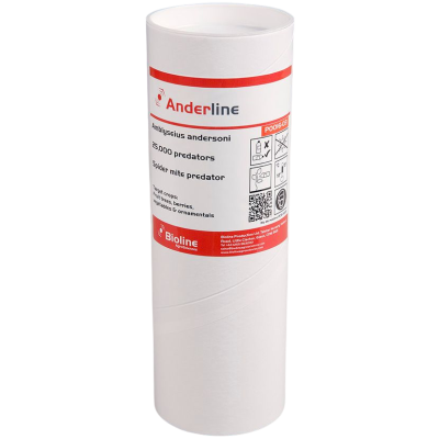 Envase cilíndrico branco do produto Anderline com etiqueta detalhada